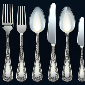 Firefly Um conjunto de talheres de prata polida, com detalhes ornamentais gravados. 30580